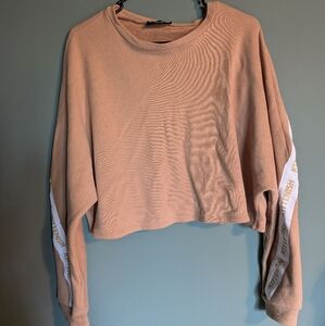 Kittenish Tan Long Sleeve Cropped Shirt